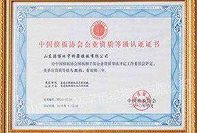 First Level Qualification Recognition by China Mould Scaffolding Association in 2010